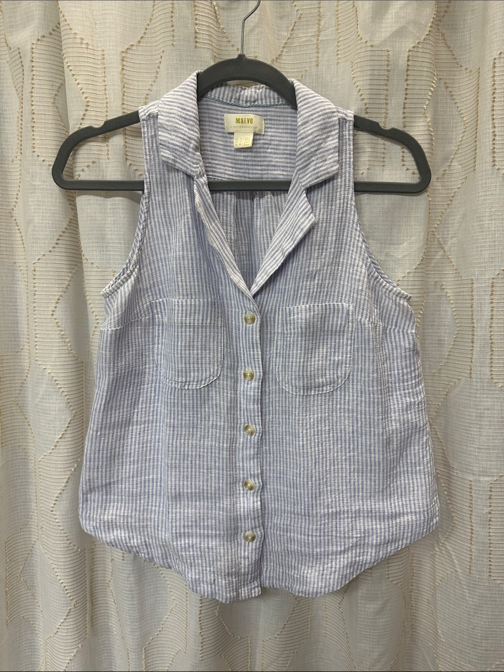 Maeve by Anthropologie lavender and White Striped Sleeveless Button-Down Top